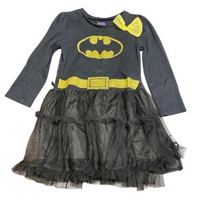 Kids Batman Dress Tutu Cape Batgirl Costume Sparkle Long Sleeve Halloween 4T